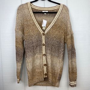 NWT BP Nordstrom Brown Ombré Stripe Drop Shoulder Button Cable Knit Sweater XS